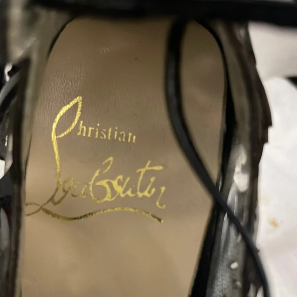 Christian Louboutin Black Patent Lace-Up Laser-Cut Pointed-Toe Pumps